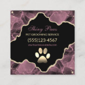 アゲートグリッターバラ金ゴールドドッグペットグルーミング スクエア名刺 (正面)