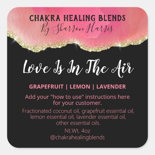 アゲートグリッターピンクとブラックラブブレンドラベル スクエアシール (正面)