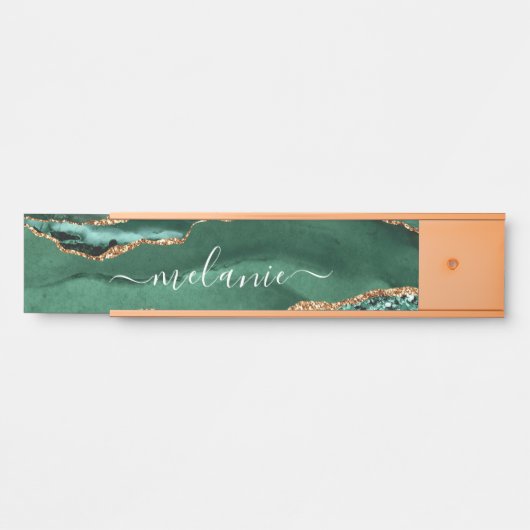 アゲートグリーン金ゴールドエメラルド名前をカスタムするドアサイン サインプレート (正面)