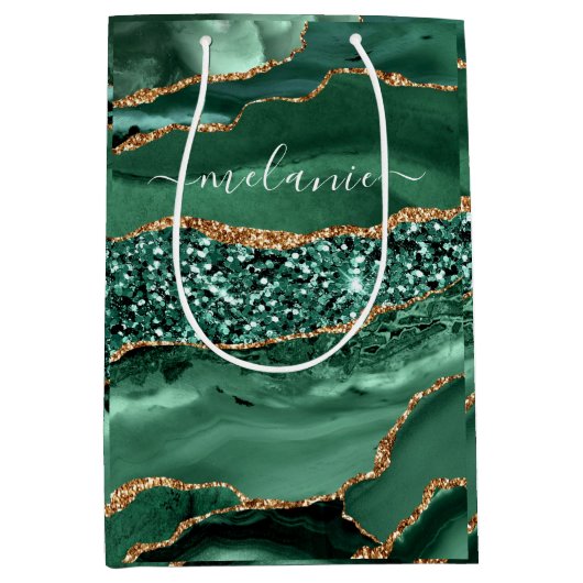 アゲートグリーン金ゴールドエメラルド名前をカスタムする抱き枕 ミディアムペーパーバッグ (正面)