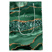 アゲートグリーン金ゴールドエメラルド名前をカスタムする抱き枕 ミディアムペーパーバッグ (裏面)