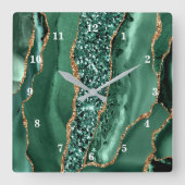 アゲートグリーン金ゴールドグリッターエメラルドウォールクロック スクエア壁時計 (正面)