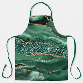 アゲートグリーン金ゴールドグリッターゲードマーブルズユアネーム エプロン