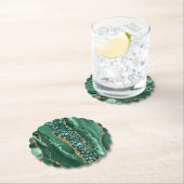 アゲートグリーン金ゴールドグリッターゲードマーブルズユアネーム ペーパーコースター (インサイチュ)