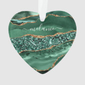 アゲートグリーン金ゴールドグリッターゲードマーブル名前をカスタムする オーナメント (裏面)