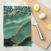 アゲートグリーン金ゴールドグリッターゲードマーブル名前をカスタムする キッチンタオル (四つ折り)