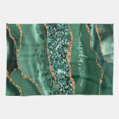 アゲートグリーン金ゴールドグリッターゲードマーブル名前をカスタムする キッチンタオル (横)