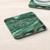 アゲートグリーン金ゴールドグリッターゲードマーブル名前をカスタムする コースター (左側)