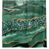 アゲートグリーン金ゴールドグリッターゲードマーブル名前をカスタムする シャワーカーテン (正面)