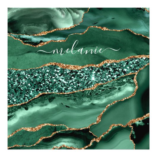 アゲートグリーン金ゴールドグリッターゲードマーブル名前をカスタムする フォトプリント            (正面)