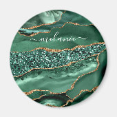 アゲートグリーン金ゴールドグリッターゲードマーブル名前をカスタムする マグネット (正面)