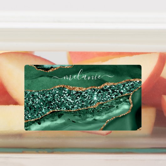 アゲートグリーン金ゴールドグリッターゲードマーブル名前をカスタムする ラベル (貼付)