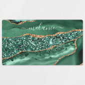 アゲートグリーン金ゴールドグリッターゲードマーブル名前をカスタムする ラベル (デザイン1)