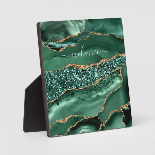 アゲートグリーン金ゴールドグリッターゲード名前をカスタムするプラーク フォトプラーク (正面)