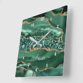 アゲートグリーン金ゴールドグリッタージードマーブル名前をカスタムする スクエア壁時計 (傾斜)