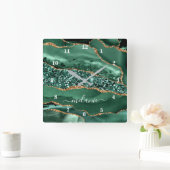 アゲートグリーン金ゴールドグリッタージードマーブル名前をカスタムする スクエア壁時計 (ホーム)