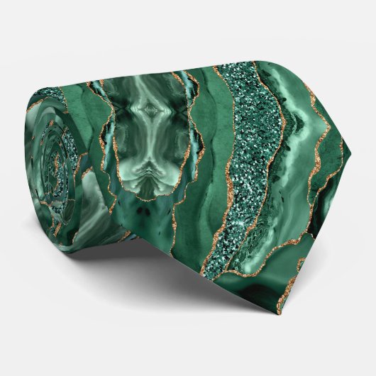 アゲートグリーン金ゴールド大理石グリッターエメラルドネックタイ ネクタイ (ロール)