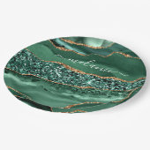 アゲートグリーン ゴールド グリッター 地殻 マルブル オーダーメイド ネーム ペーパープレート (アングル)