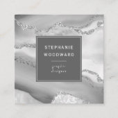 アゲートグレイグホワイトシルバーフェイクグリッター スクエア名刺 (正面)