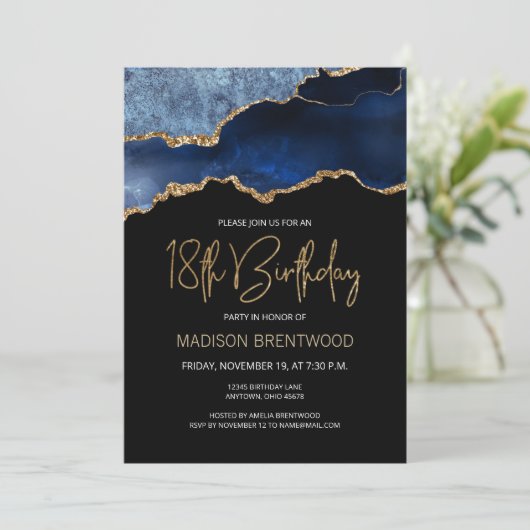 アゲートグードブルー金ゴールド18thバースデーパーティー 招待状 (スタンド正面)