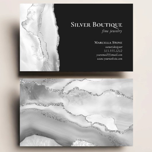 アゲートゲードジュエリーデザイナーグレーホワイトシルバー 名刺