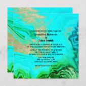 アゲートゲードティール(緑がかった色)ブルーグリーン金ゴールドグリッター結婚ズ 招待状 (正面/裏面)