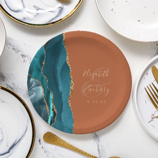 アゲートゲードティール（緑がかった色）金ゴールドバーンドオレンジ結婚ズ ペーパープレート