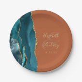 アゲートゲードティール（緑がかった色）金ゴールドバーンドオレンジ結婚ズ ペーパープレート (正面)