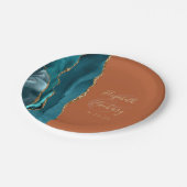 アゲートゲードティール（緑がかった色）金ゴールドバーンドオレンジ結婚ズ ペーパープレート (アングル)