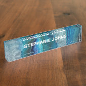 アゲートジェムストーンブルーターコイズ白クール紋 デスクネームプレート (側面)