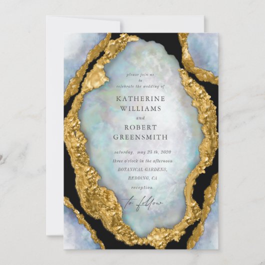アゲートジェードパールゴールデン結婚式招待状 招待状 (正面)