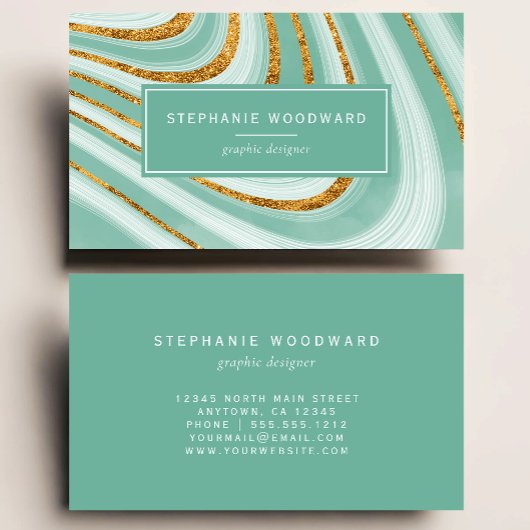 アゲートジェードミントグリーンフェイク金ゴールドグリッター抽象芸術 名刺
