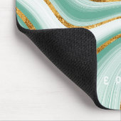 アゲートジェードミントグリーン金ゴールドフェイクグリッターモノグラム マウスパッド (コーナー)