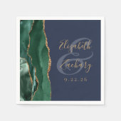 アゲートジオードスクリプトエメラルドグリーンゴールドネイビーウェディング スタンダードカクテルナプキン (正面)