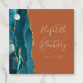 アゲートジオードスクリプト ティール ゴールド バーン オレンジ ウェディング フェイバータグ (正面)