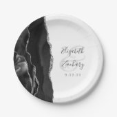 アゲートジオードスクリプト ブラック シルバー ウェディング ペーパープレート (正面)