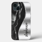 アゲートジオード メタリックシルバー ブラック 名前入り Case-Mate iPhoneケース (裏面)