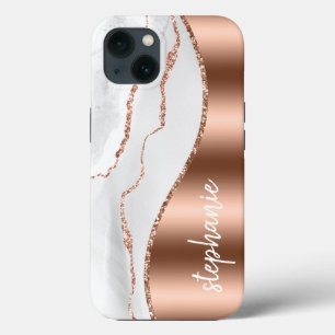アゲートジオード メタリックローズゴールド ホワイト 名前入り iPhone 13ケース