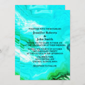 アゲートジードティール(緑がかった色)ブルーグリーンパターンカスタムウェディング 招待状 (正面/裏面)