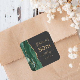 アゲートスクリプト エメラルドグリーン ゴールド ダーク 50歳の誕生日 スクエアシール
