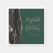 アゲートスクリプト ブラック ゴールド エメラルドグリーン 結婚式 スタンダードカクテルナプキン (正面)