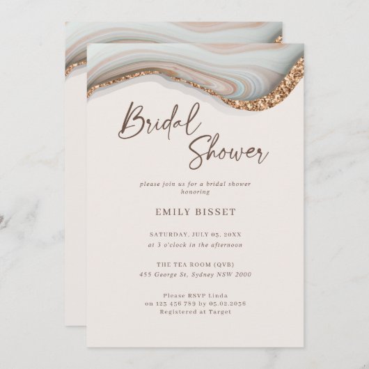 アゲートストーン大理石ブライダルシャワー招待 招待状 (正面/裏面)