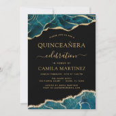 アゲートターコイズキンセアニラティール（緑がかった色）金ゴールドブルーインビタット 招待状 (正面)