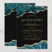 アゲートターコイズキンセアニラティール（緑がかった色）金ゴールドブルーインビタット 招待状 (正面/裏面)