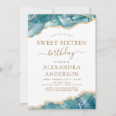 アゲートターコイズスウィート16ティール（緑がかった色）金ゴールド招待状 招待状 (正面)