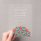 アゲートターコイズティール（緑がかった色）&ワインフローラマンダラ結婚ズ アクリル招待状 (インサイチュ (ポータブル))