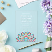 アゲートターコイズティール（緑がかった色）&ワインフローラマンダラ結婚ズ アクリル招待状 (インサイチュ (ウェディング))