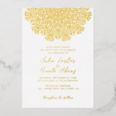 アゲートターコイズティール(緑がかった色)&ワインフローラマンダラ結婚ズ 箔招待状 (正面)