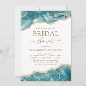 アゲートターコイズブライダルシャワーティール（緑がかった色）金ゴールドブルーインクト 招待状 (正面)