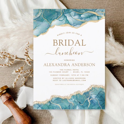 アゲートターコイズブライダルシャワールンチョンティール（緑がかった色）金ゴールドI 招待状